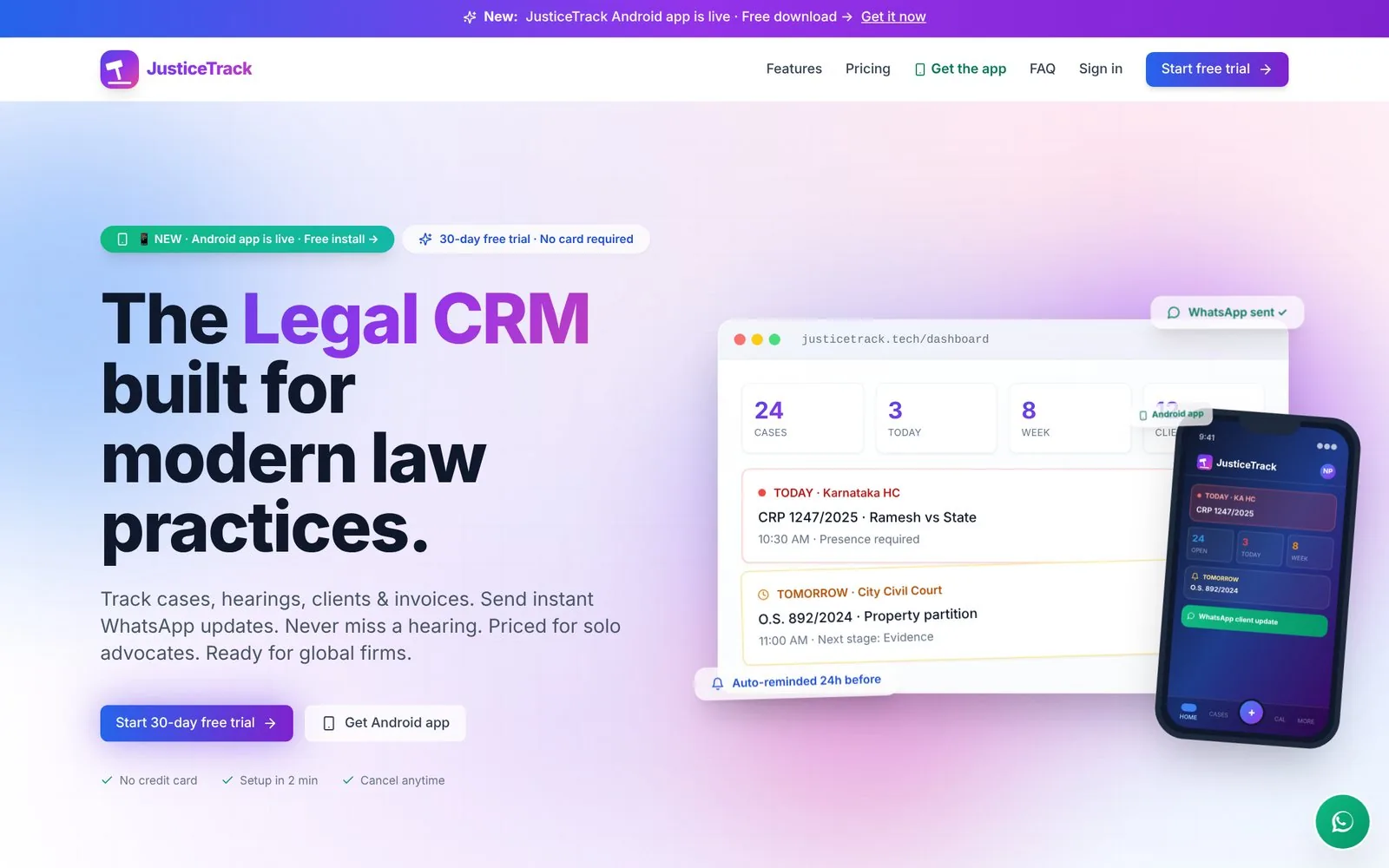 JusticeTrack legal CRM for advocates